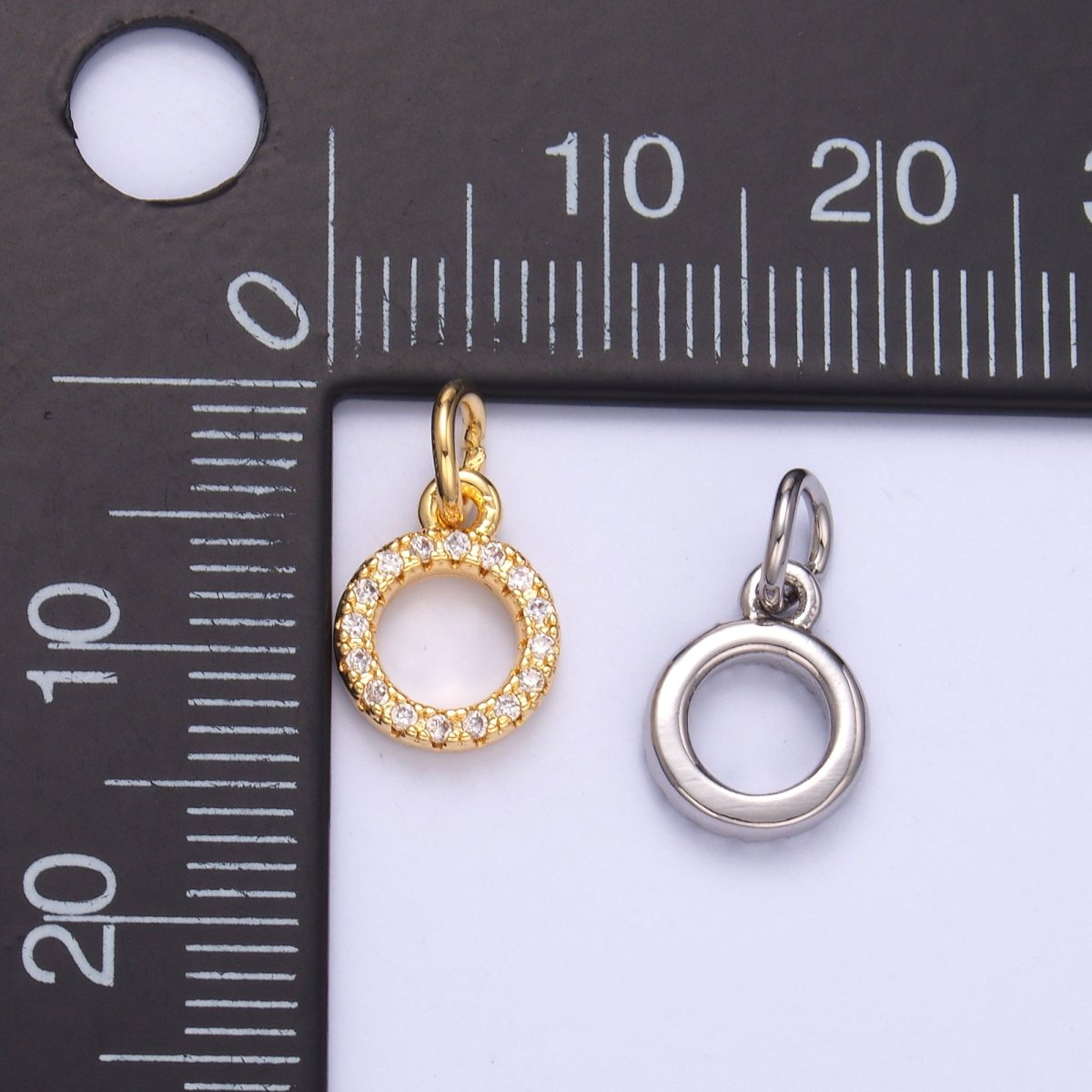 24K Gold plated Micro Paved CZ Open Round Charm in Gold & Silver | N004 