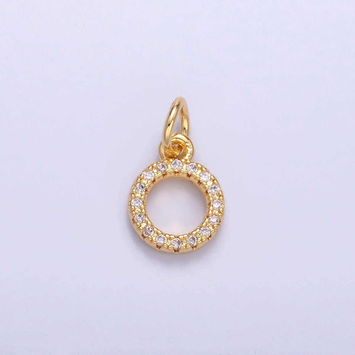 24K Gold plated Micro Paved CZ Open Round Charm in Gold & Silver | N004 