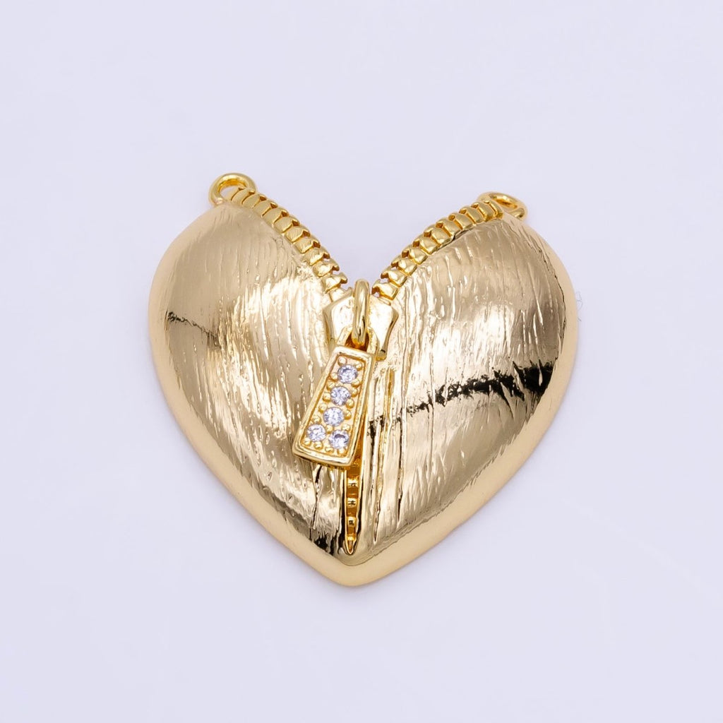 24K Gold plated Micro Paved CZ Open Zipper Heart | F064 - DLUXCA