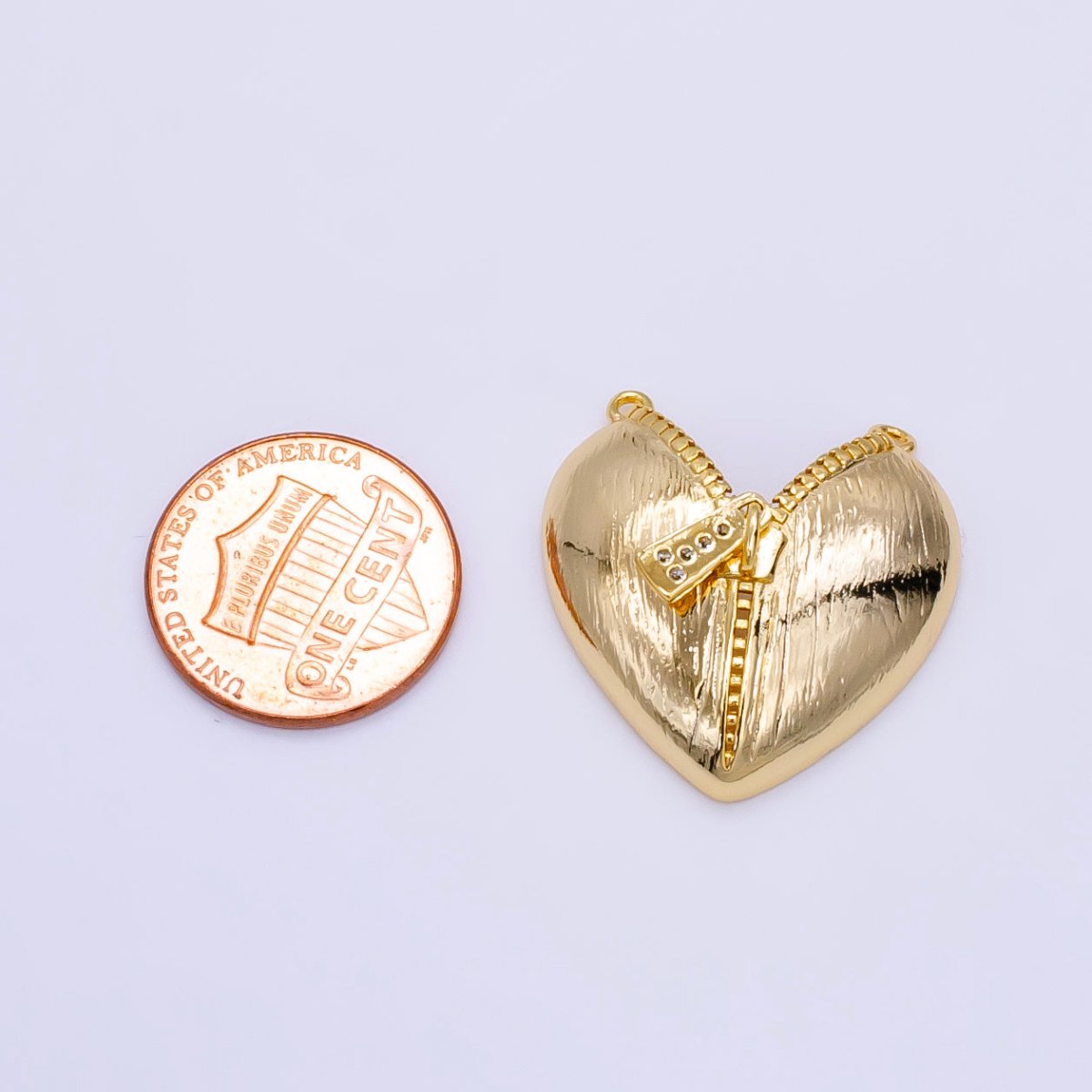 24K Gold plated Micro Paved CZ Open Zipper Heart | F064 - DLUXCA
