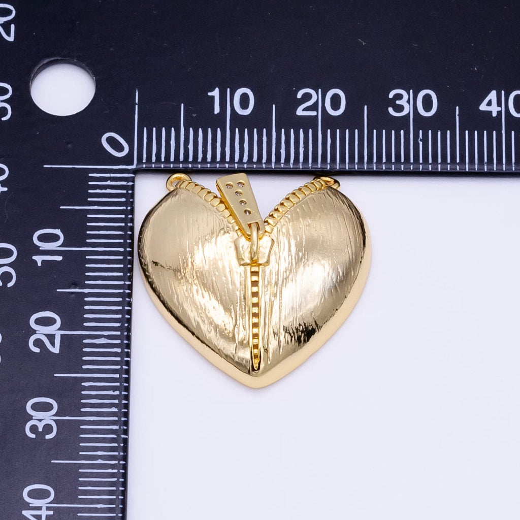 24K Gold plated Micro Paved CZ Open Zipper Heart | F064 - DLUXCA