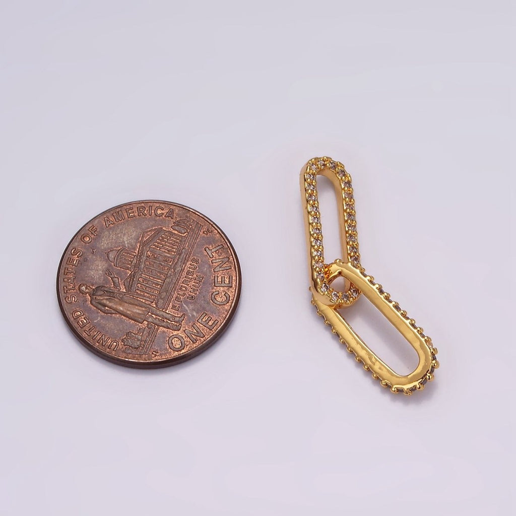 24K Gold plated Micro Paved CZ Paperclip Chain Link Charm Findings Supply | Z636 - DLUXCA