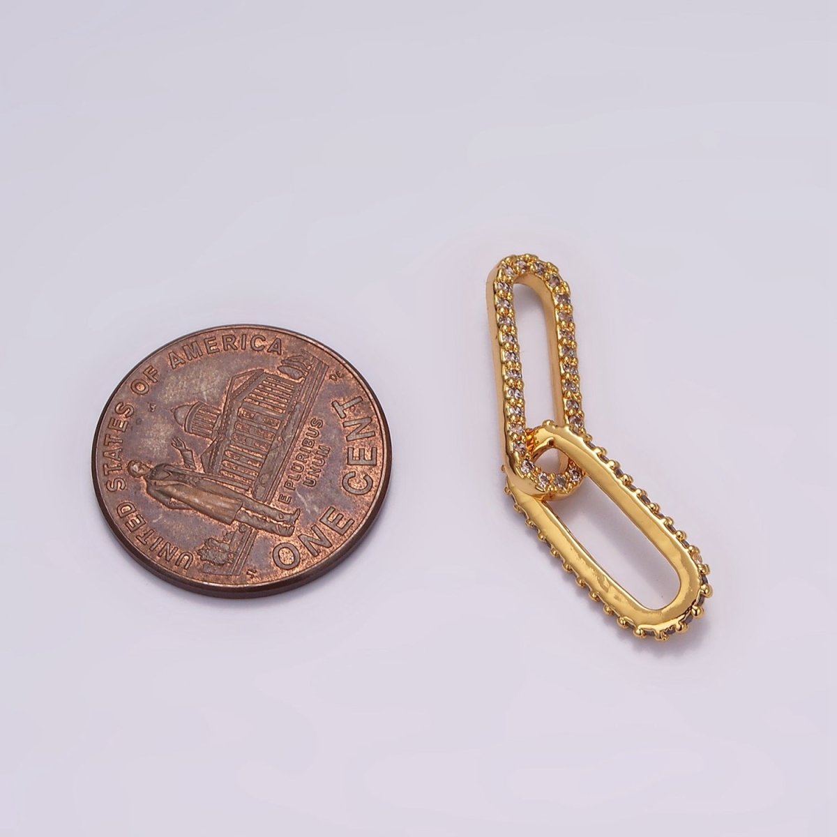 24K Gold plated Micro Paved CZ Paperclip Chain Link Charm Findings Supply | Z636 - DLUXCA