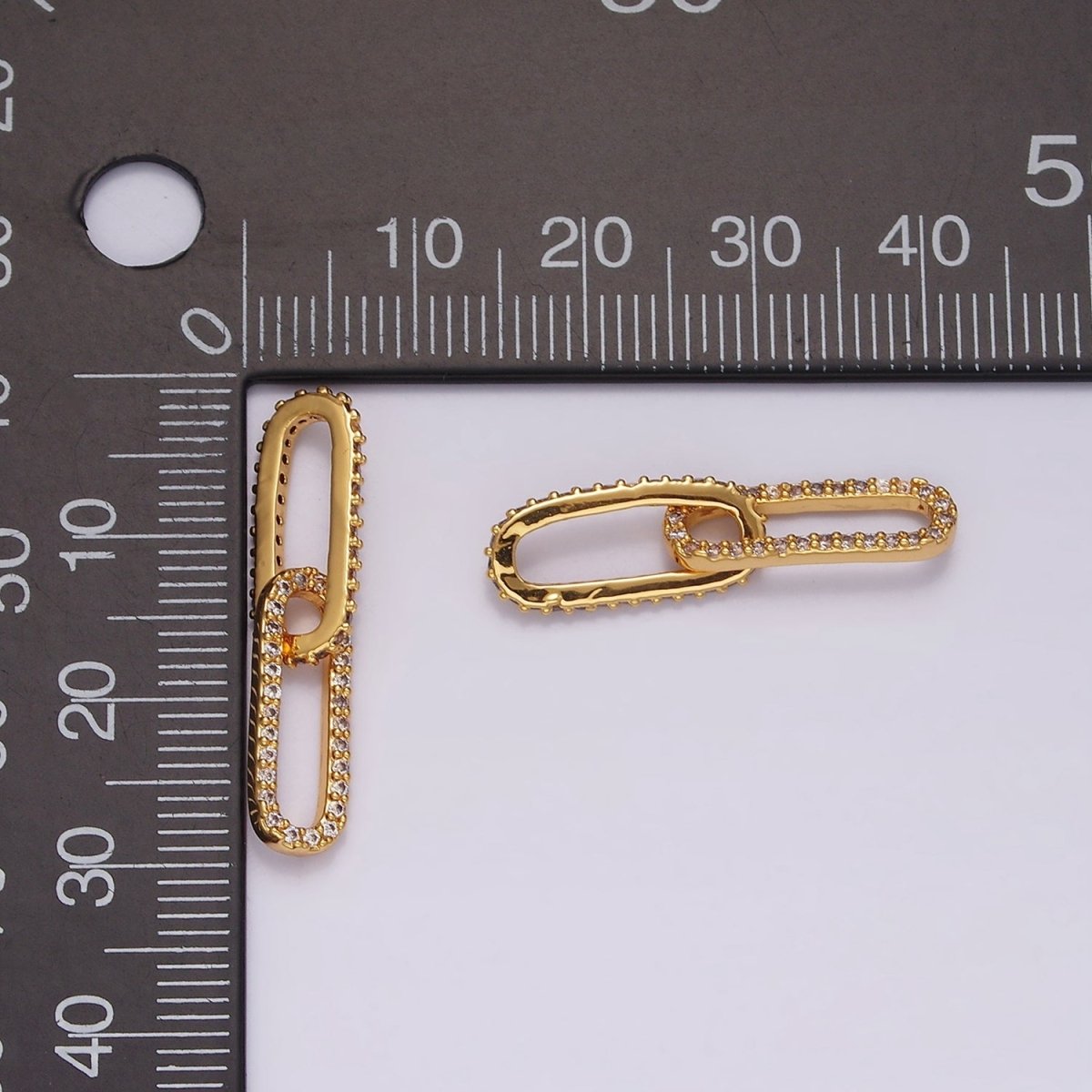 24K Gold plated Micro Paved CZ Paperclip Chain Link Charm Findings Supply | Z636 - DLUXCA