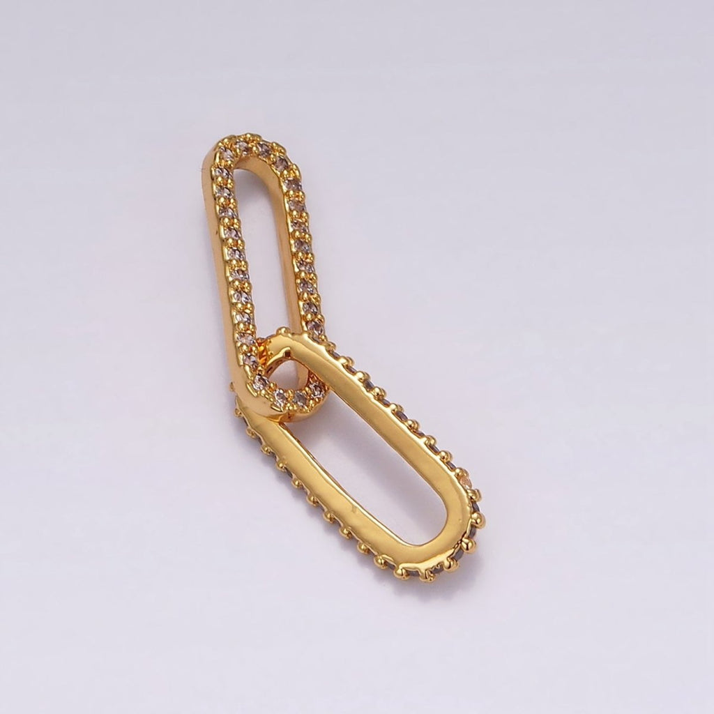 24K Gold plated Micro Paved CZ Paperclip Chain Link Charm Findings Supply | Z636 - DLUXCA