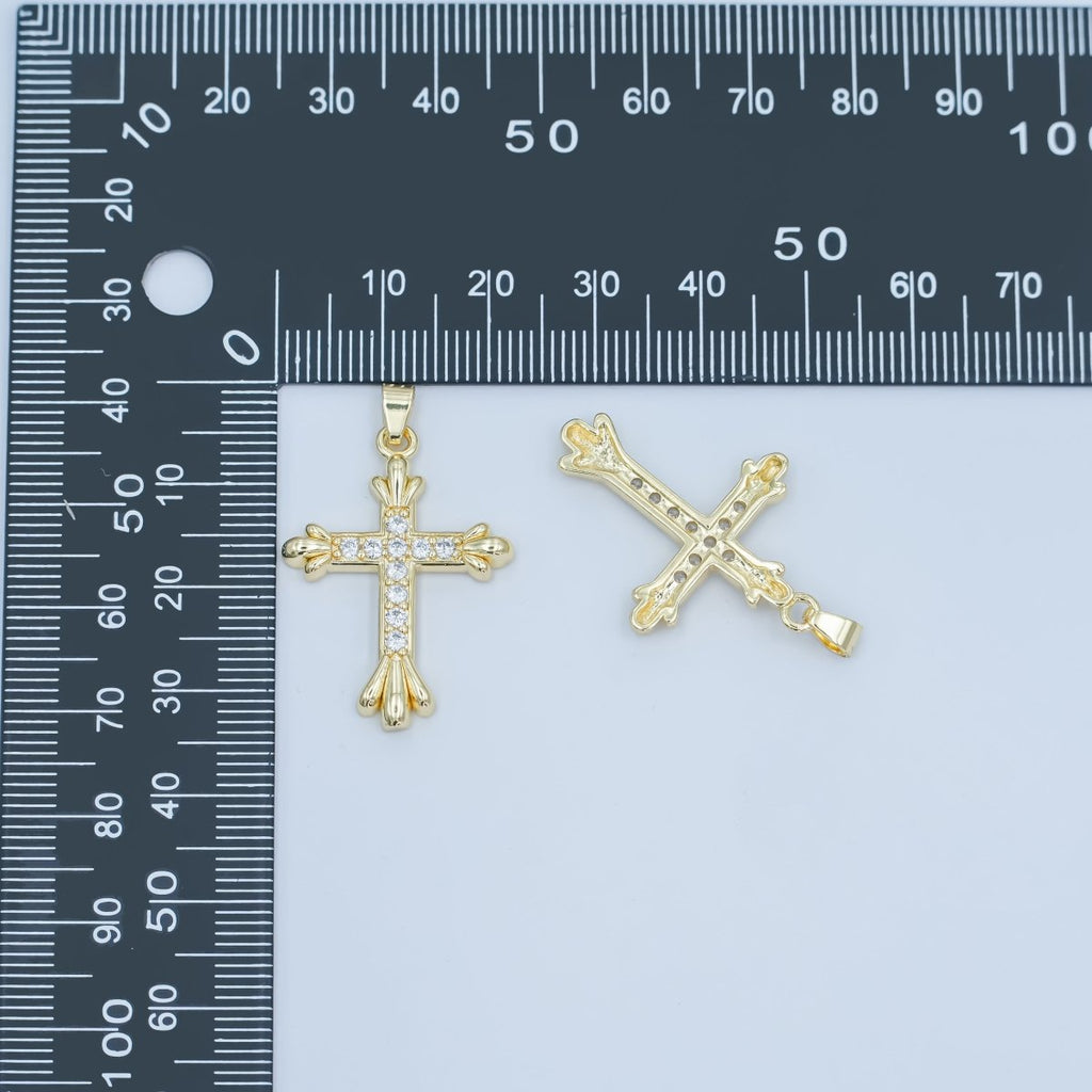 24K Gold plated Micro Paved CZ Passion Cross Pendant | AA1504 - DLUXCA