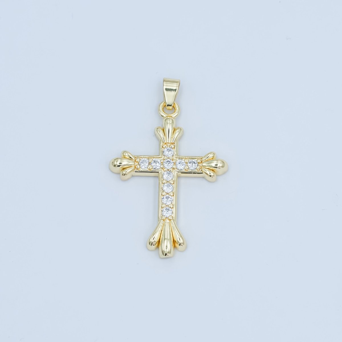24K Gold plated Micro Paved CZ Passion Cross Pendant | AA1504 - DLUXCA