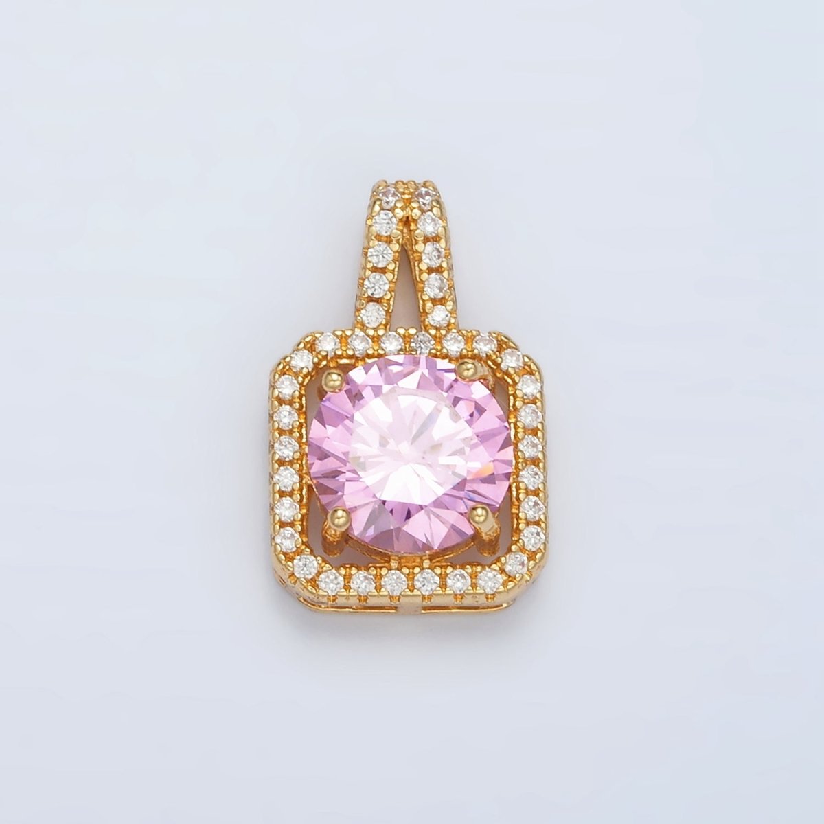 24K Gold plated Micro Paved CZ Pink Diamond Square Pendant | J - 539 - DLUXCA