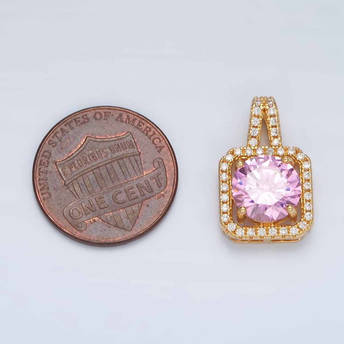 24K Gold plated Micro Paved CZ Pink Diamond Square Pendant | J - 539 - DLUXCA