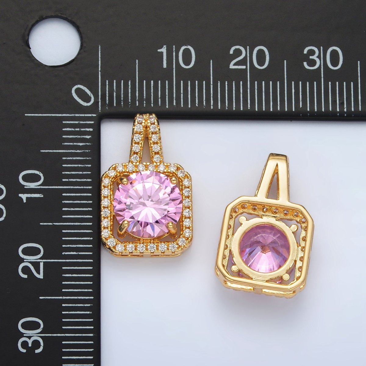 24K Gold plated Micro Paved CZ Pink Diamond Square Pendant | J - 539 - DLUXCA