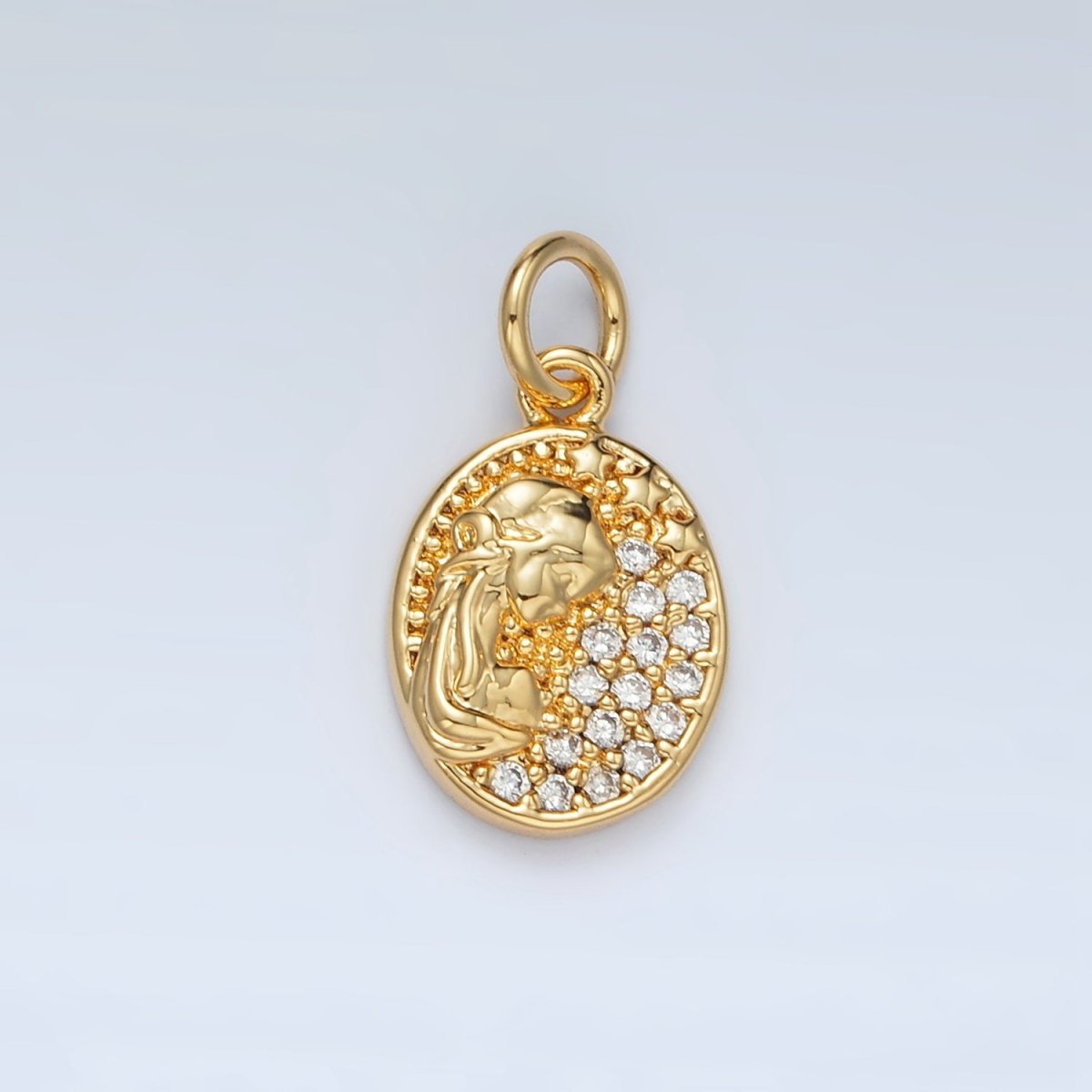24K Gold plated Micro Paved CZ Princess Cameo Oval Charm | M - 836 - DLUXCA
