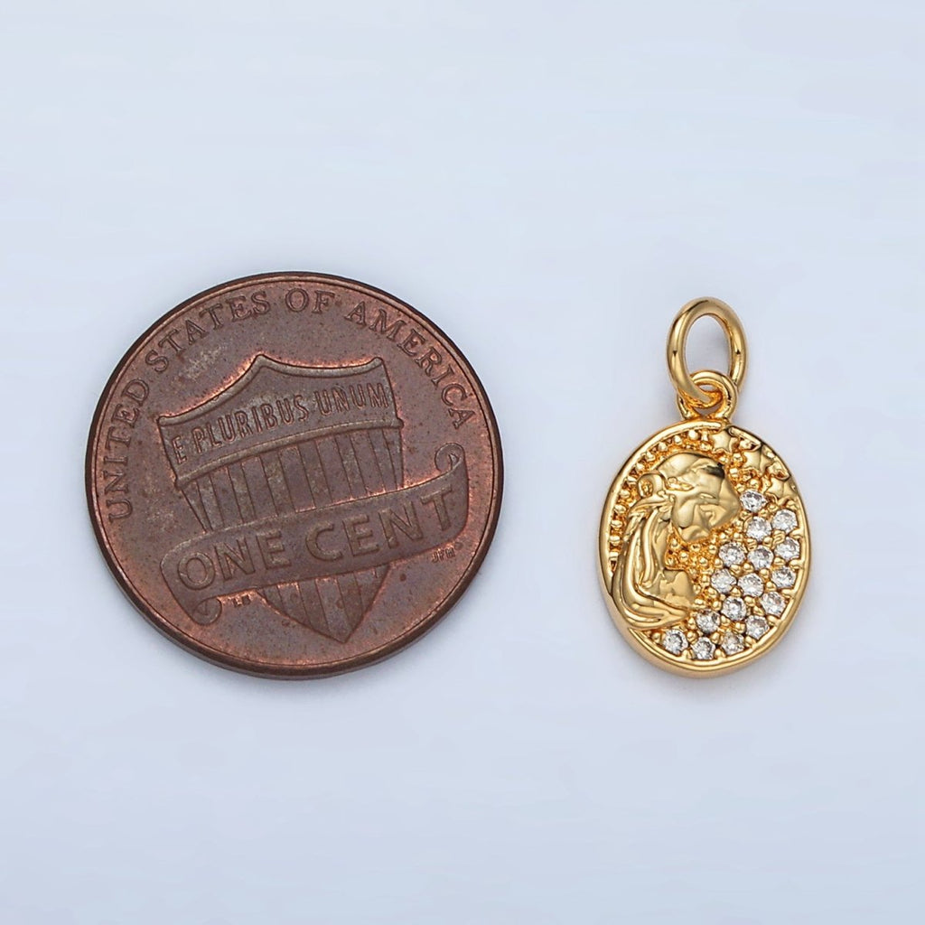 24K Gold plated Micro Paved CZ Princess Cameo Oval Charm | M - 836 - DLUXCA