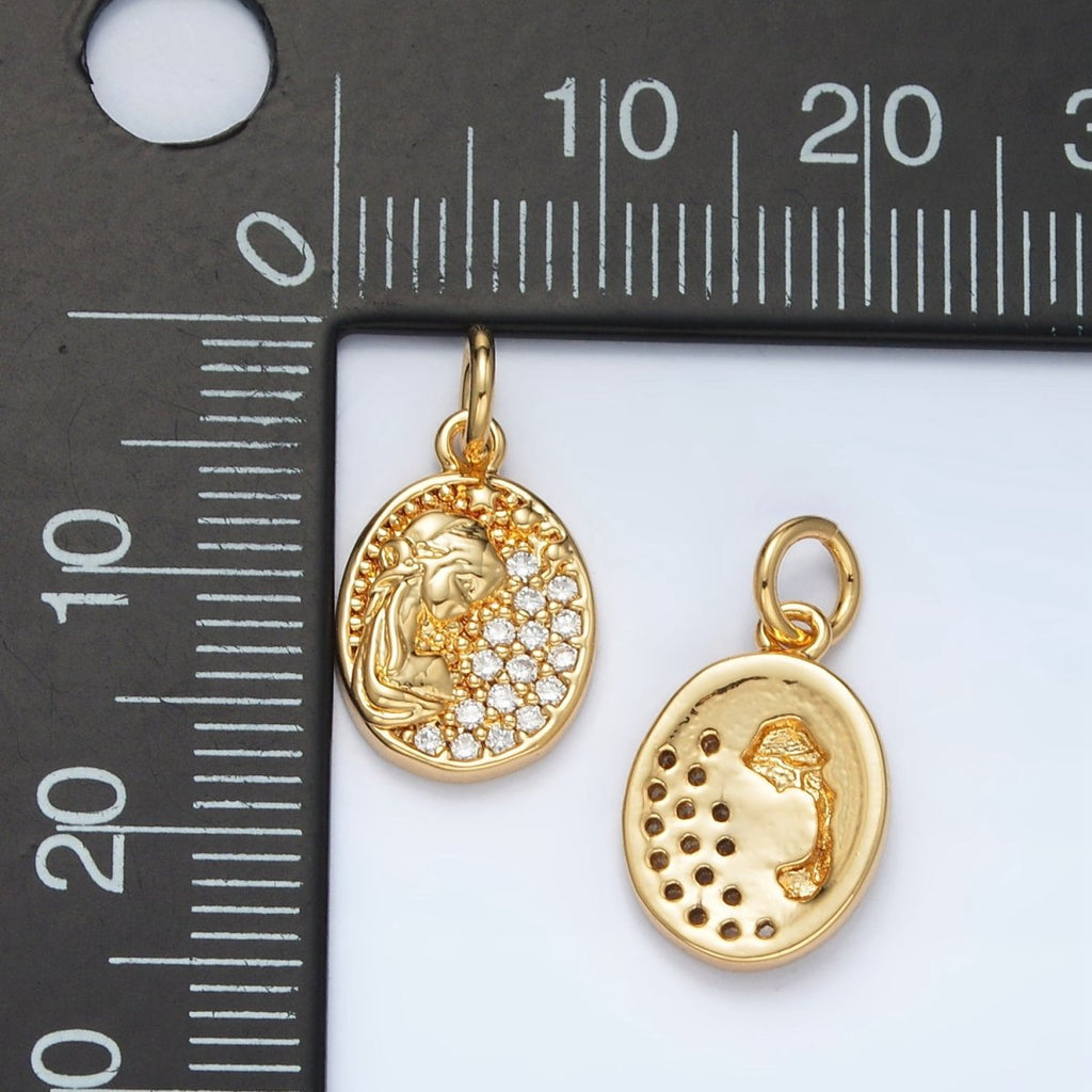 24K Gold plated Micro Paved CZ Princess Cameo Oval Charm | M - 836 - DLUXCA