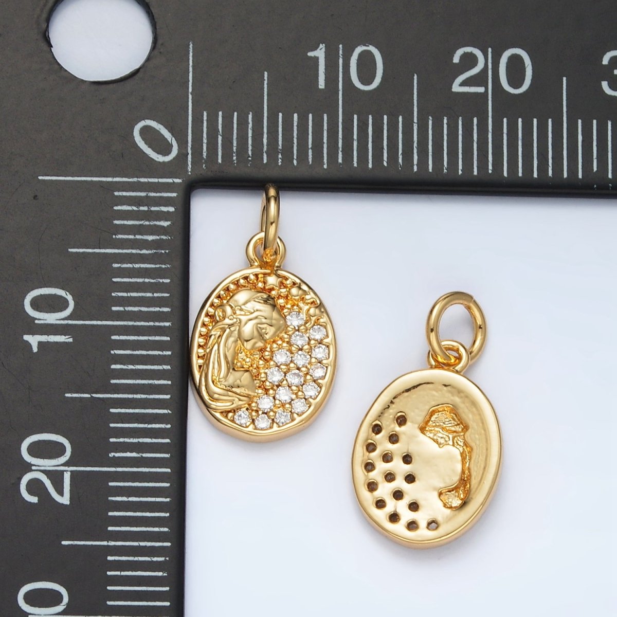 24K Gold plated Micro Paved CZ Princess Cameo Oval Charm | M - 836 - DLUXCA