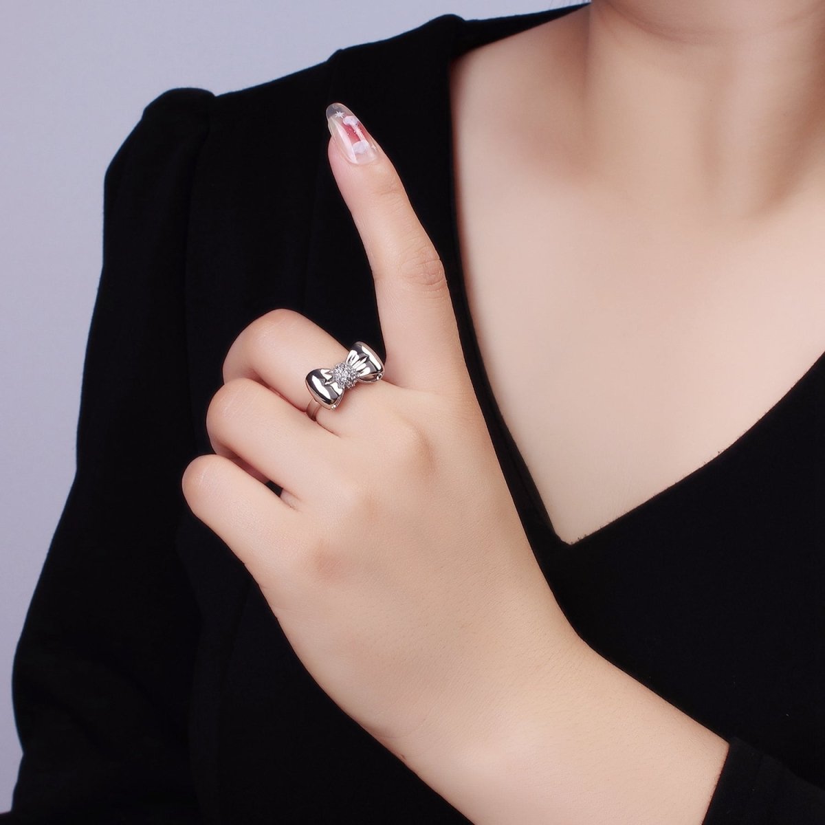 24K Gold plated Micro Paved CZ Puffed Ribbon Bow Ring in Gold & Silver | R150 R151