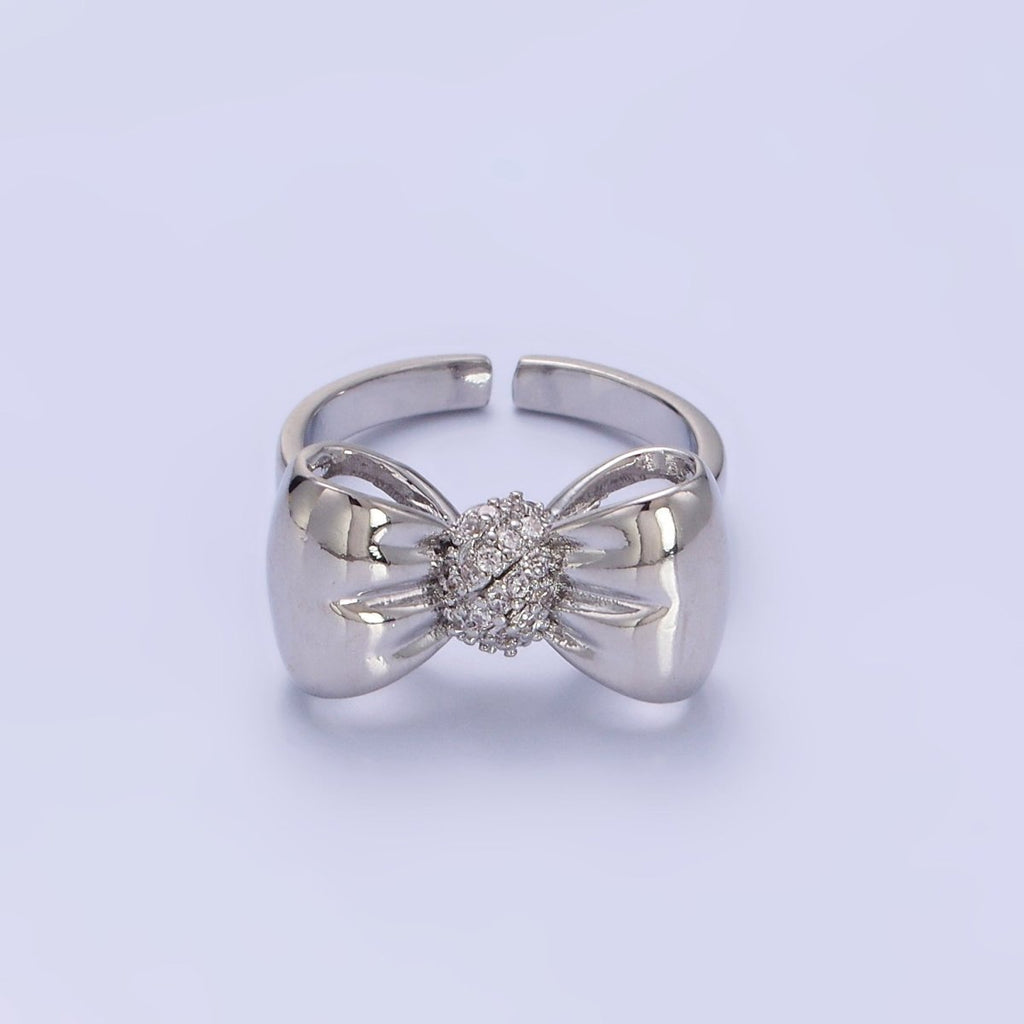 24K Gold plated Micro Paved CZ Puffed Ribbon Bow Ring in Gold & Silver | R150 R151