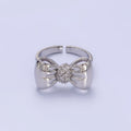 24K Gold plated Micro Paved CZ Puffed Ribbon Bow Ring in Gold & Silver | R150 R151