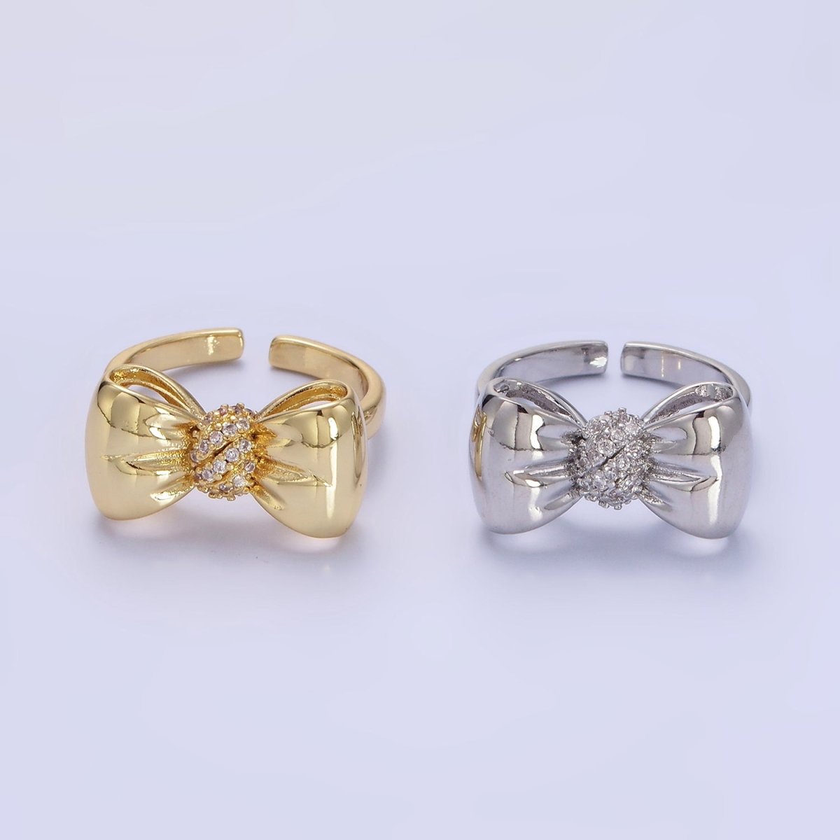 24K Gold plated Micro Paved CZ Puffed Ribbon Bow Ring in Gold & Silver | R150 R151