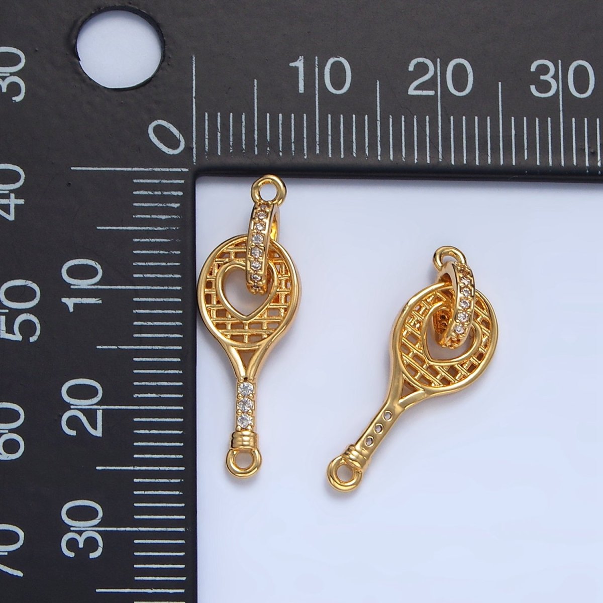 24K Gold plated Micro Paved CZ Racket Open Heart Connector | G500 - DLUXCA