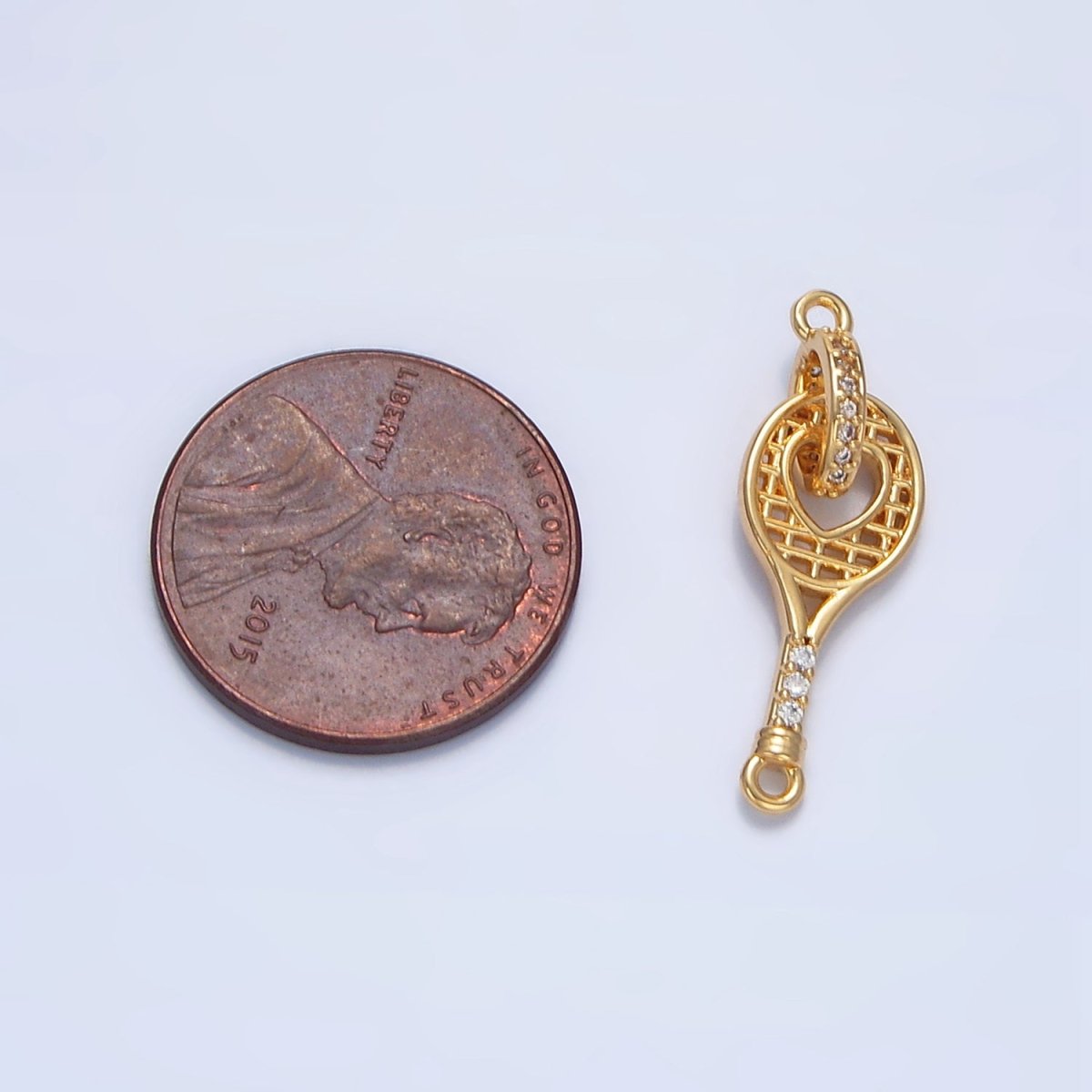 24K Gold plated Micro Paved CZ Racket Open Heart Connector | G500 - DLUXCA