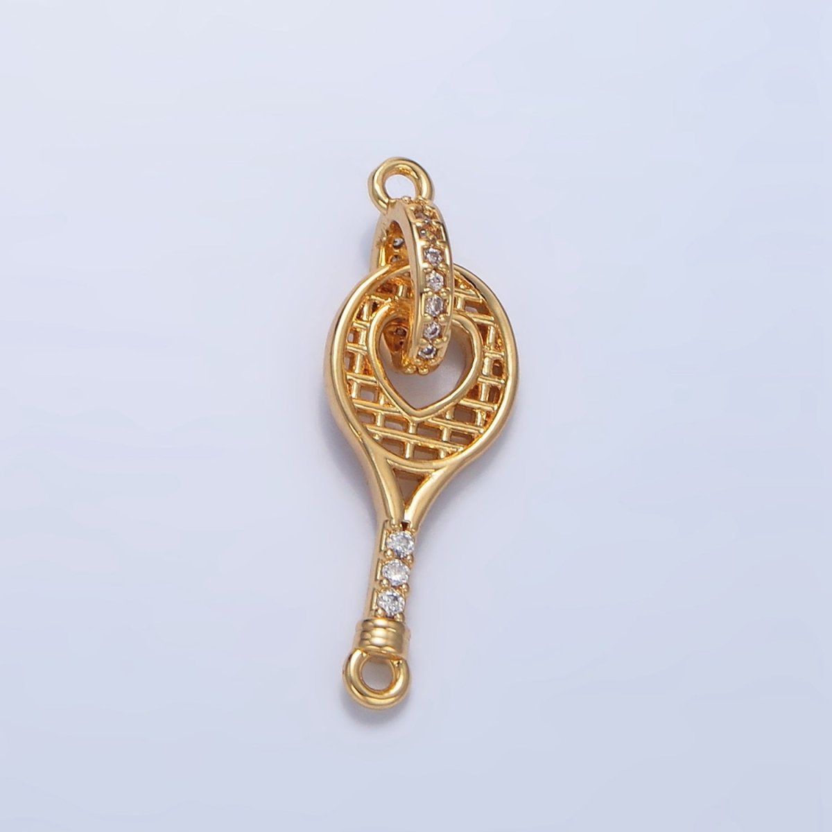 24K Gold plated Micro Paved CZ Racket Open Heart Connector | G500 - DLUXCA