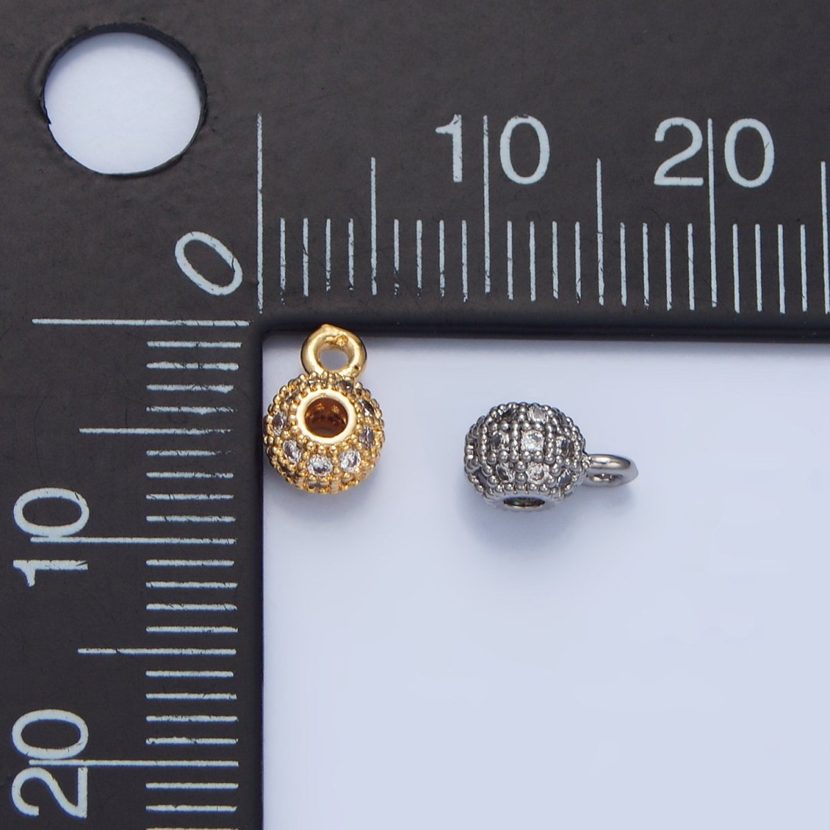 24K Gold plated Micro Paved CZ Rhondelle Bead Charm in Gold & Silver | X898 - DLUXCA