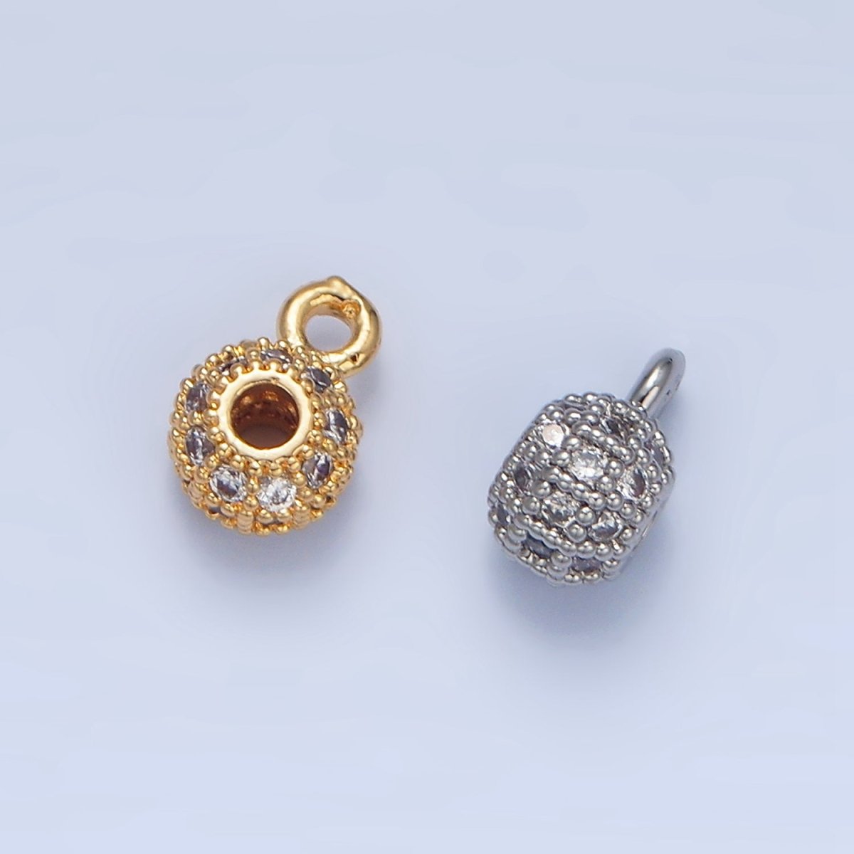 24K Gold plated Micro Paved CZ Rhondelle Bead Charm in Gold & Silver | X898 - DLUXCA