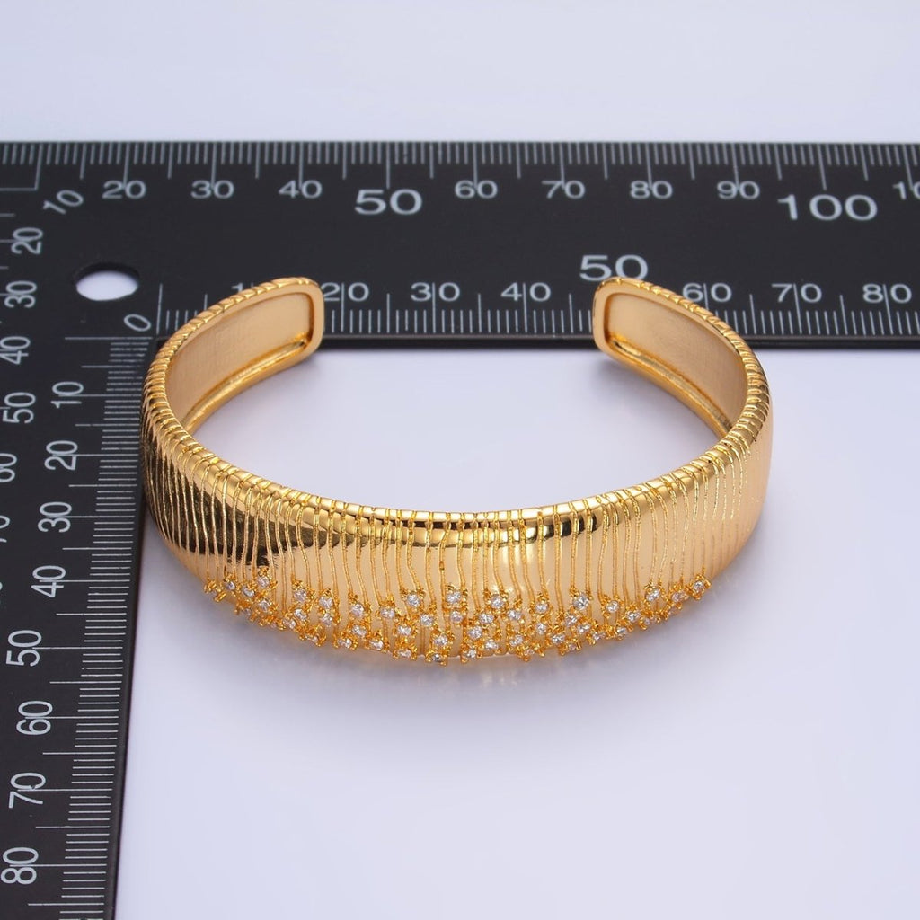24K Gold plated Micro Paved CZ Ribbed Cuff Bracelet | WA - 2683 - DLUXCA