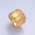 24K Gold plated Micro Paved CZ Ribbed Cuff Ring | U424 - DLUXCA