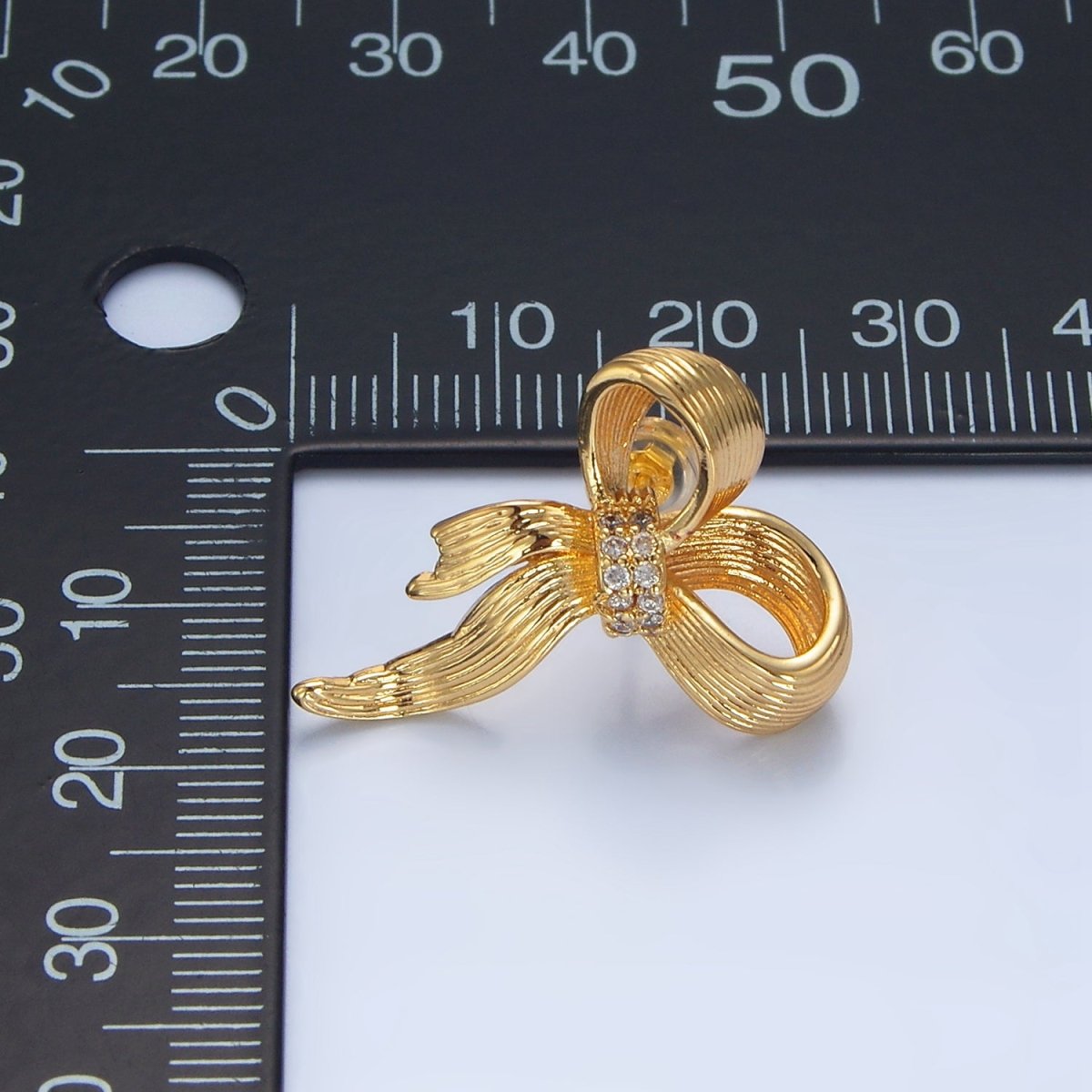 24K Gold plated Micro Paved CZ Ribbed Ribbon Bow Stud Earrings | AD776 - DLUXCA