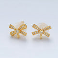 24K Gold plated Micro Paved CZ Ribbon Bow Open Loop Drop Stud Earrings | Z833 - DLUXCA