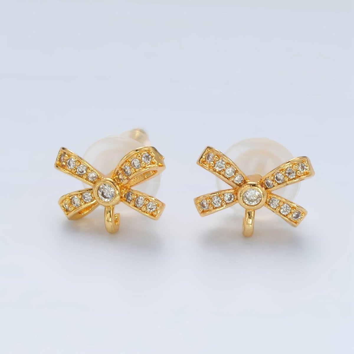 24K Gold plated Micro Paved CZ Ribbon Bow Open Loop Drop Stud Earrings | Z833 - DLUXCA