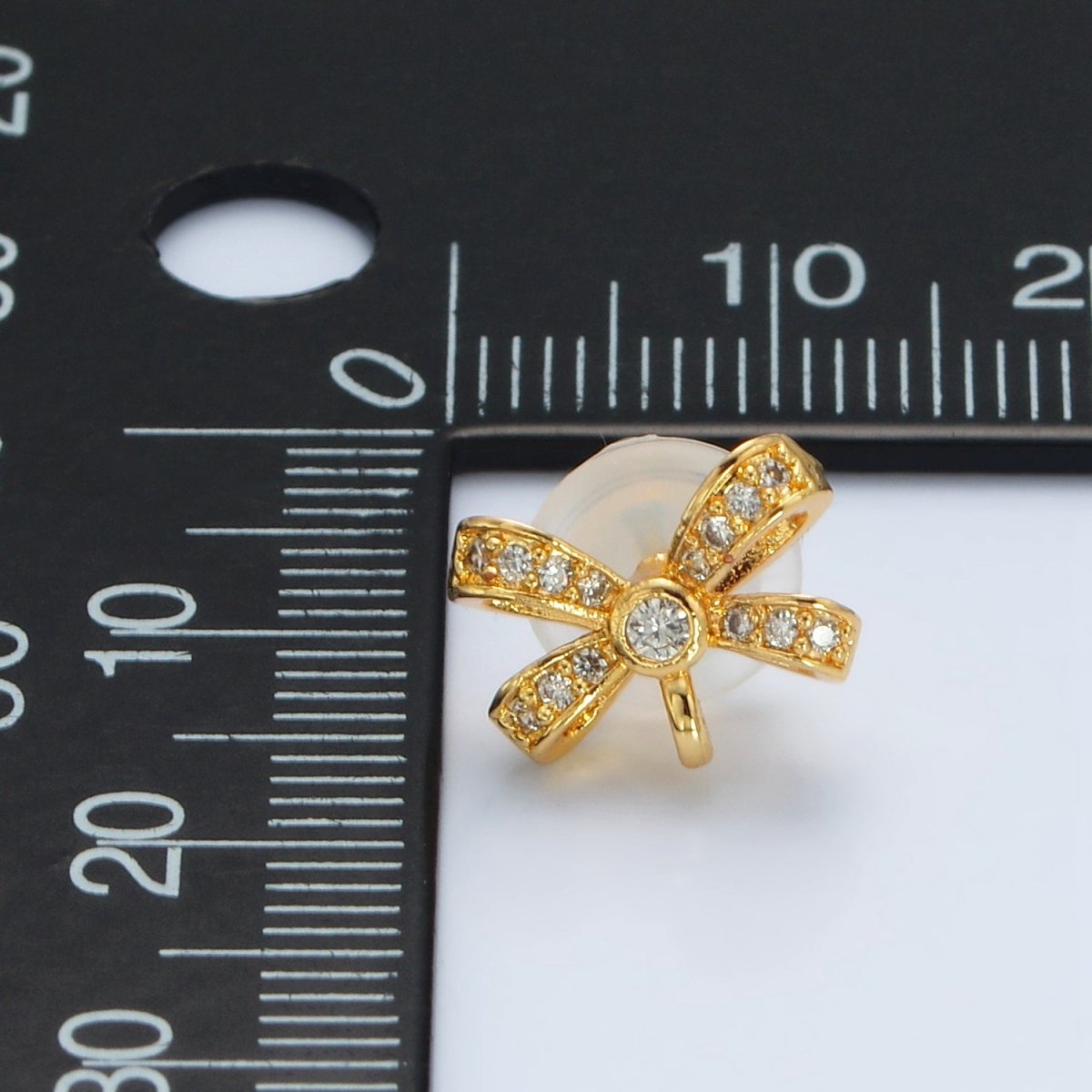 24K Gold plated Micro Paved CZ Ribbon Bow Open Loop Drop Stud Earrings | Z833 - DLUXCA