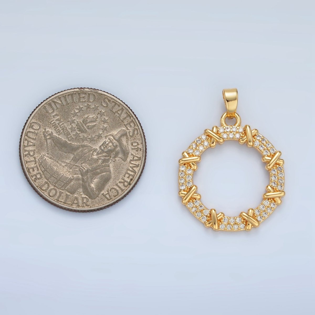 24K Gold plated Micro Paved CZ Rope Tied Open Round Pendant | AA894 - DLUXCA