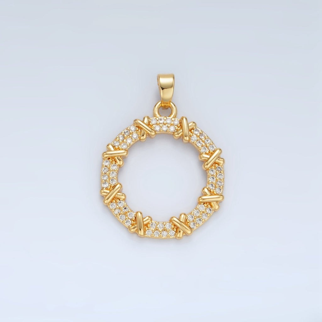 24K Gold plated Micro Paved CZ Rope Tied Open Round Pendant | AA894 - DLUXCA