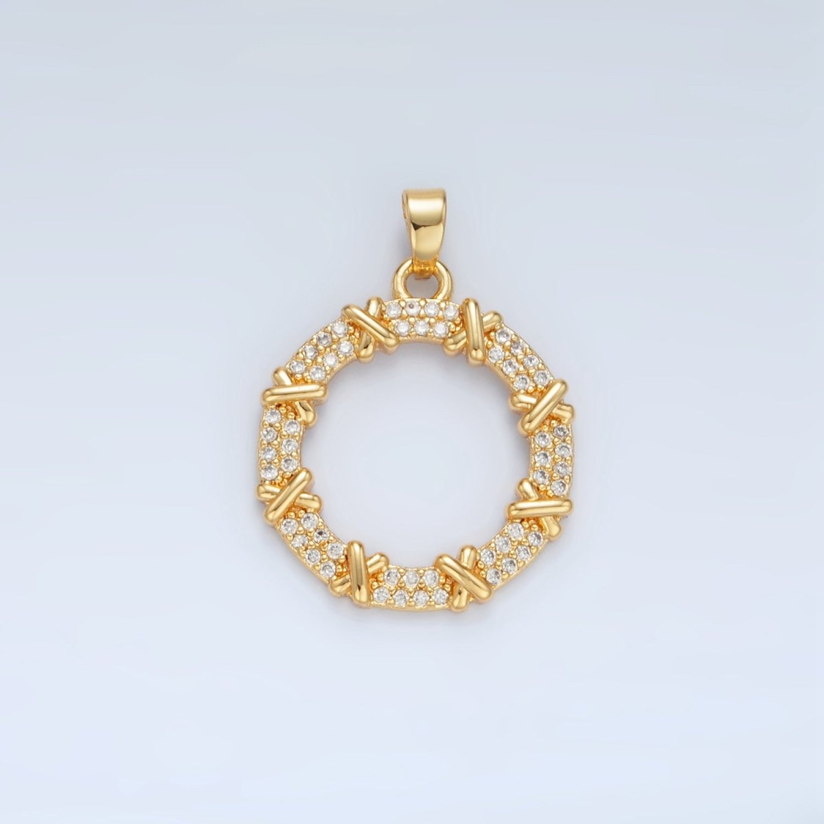 24K Gold plated Micro Paved CZ Rope Tied Open Round Pendant | AA894 - DLUXCA