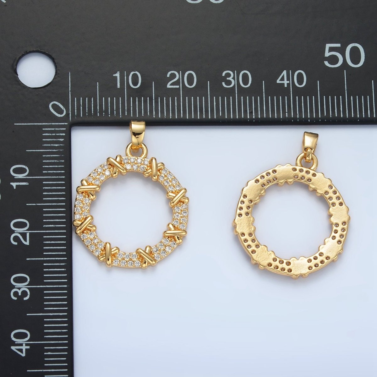 24K Gold plated Micro Paved CZ Rope Tied Open Round Pendant | AA894 - DLUXCA