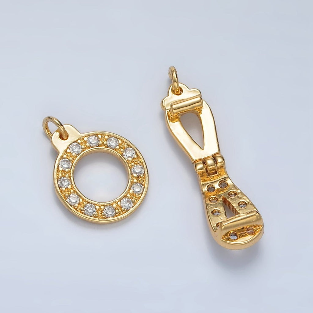 24K Gold plated Micro Paved CZ Round Curved Snap Latch Closure Findings Set | Z855 - DLUXCA