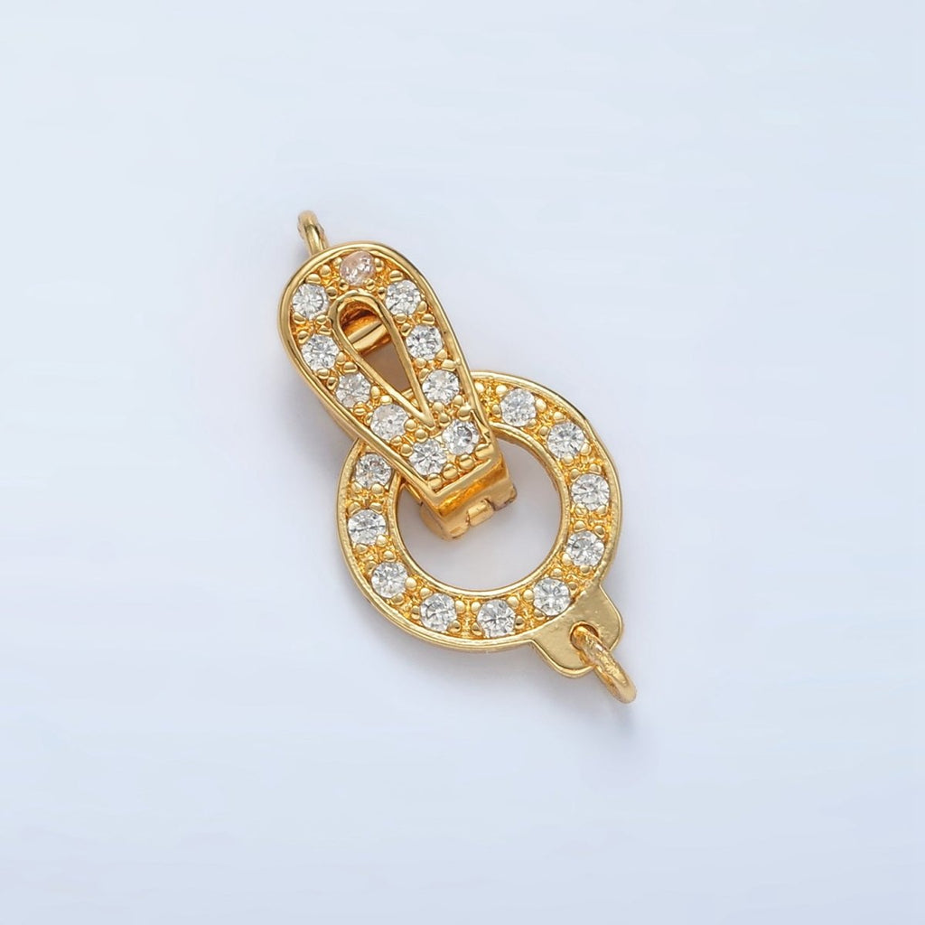 24K Gold plated Micro Paved CZ Round Curved Snap Latch Closure Findings Set | Z855 - DLUXCA