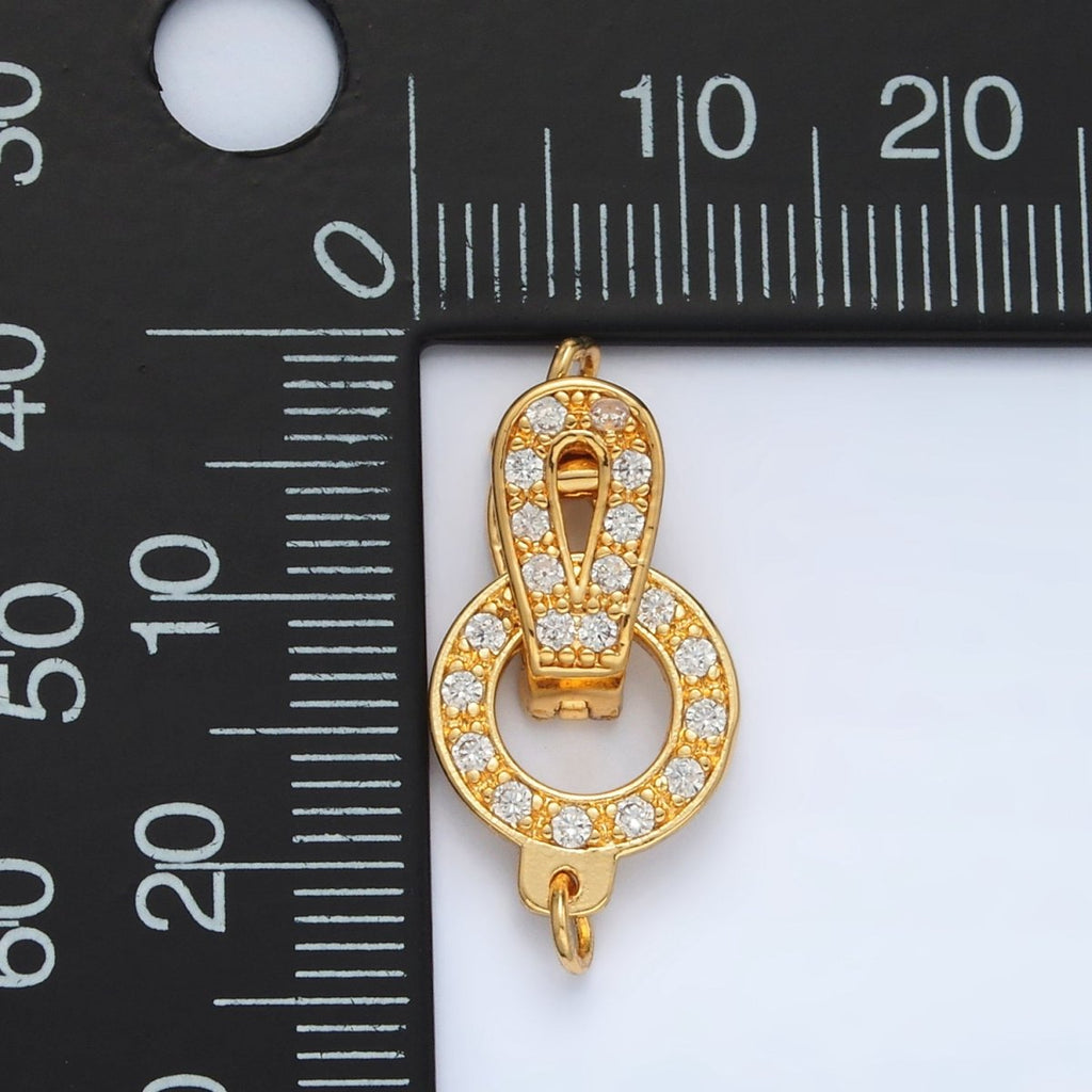 24K Gold plated Micro Paved CZ Round Curved Snap Latch Closure Findings Set | Z855 - DLUXCA