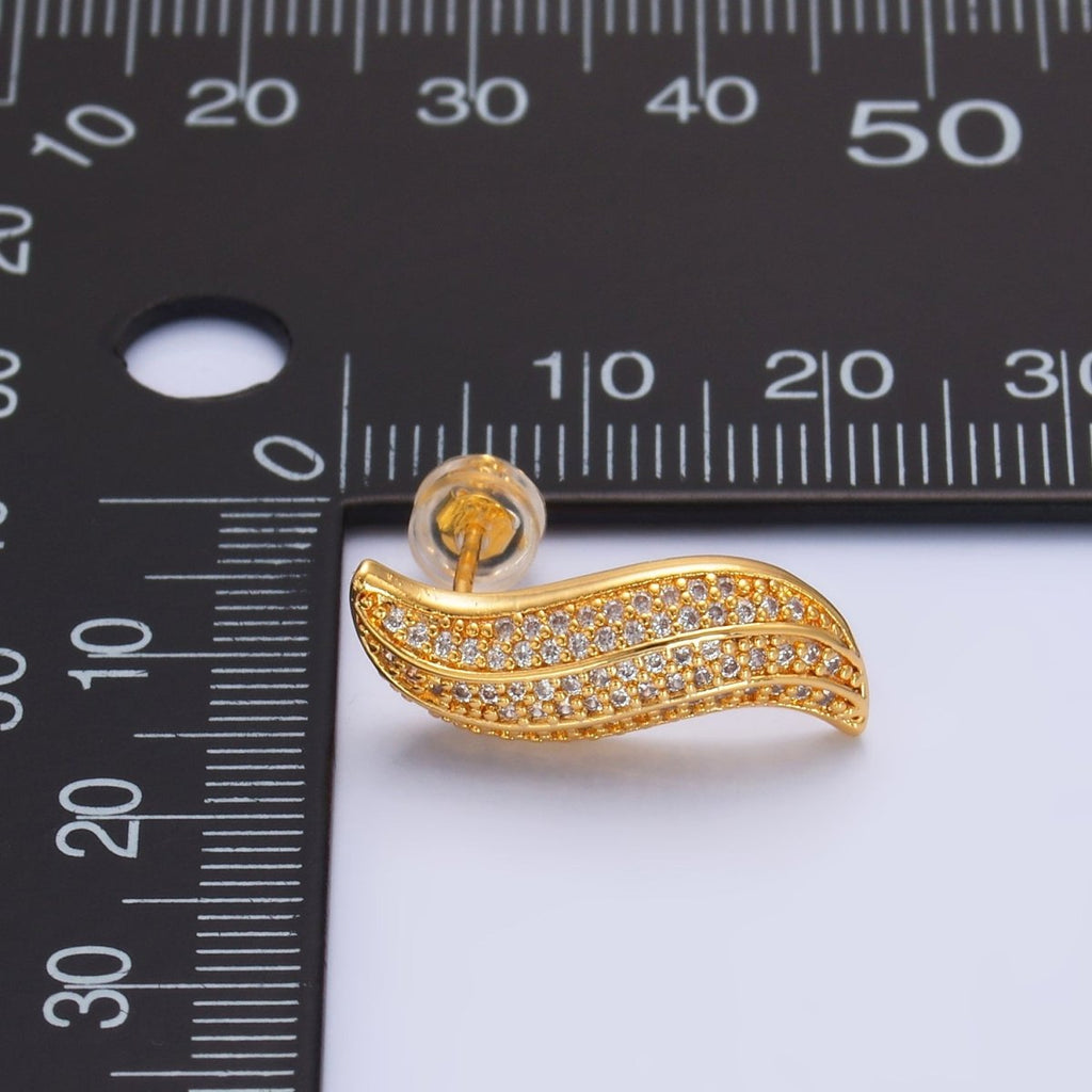 24K Gold plated Micro Paved CZ S Curved Stud Earrings | P416 - DLUXCA