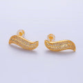 24K Gold plated Micro Paved CZ S Curved Stud Earrings | P416 - DLUXCA