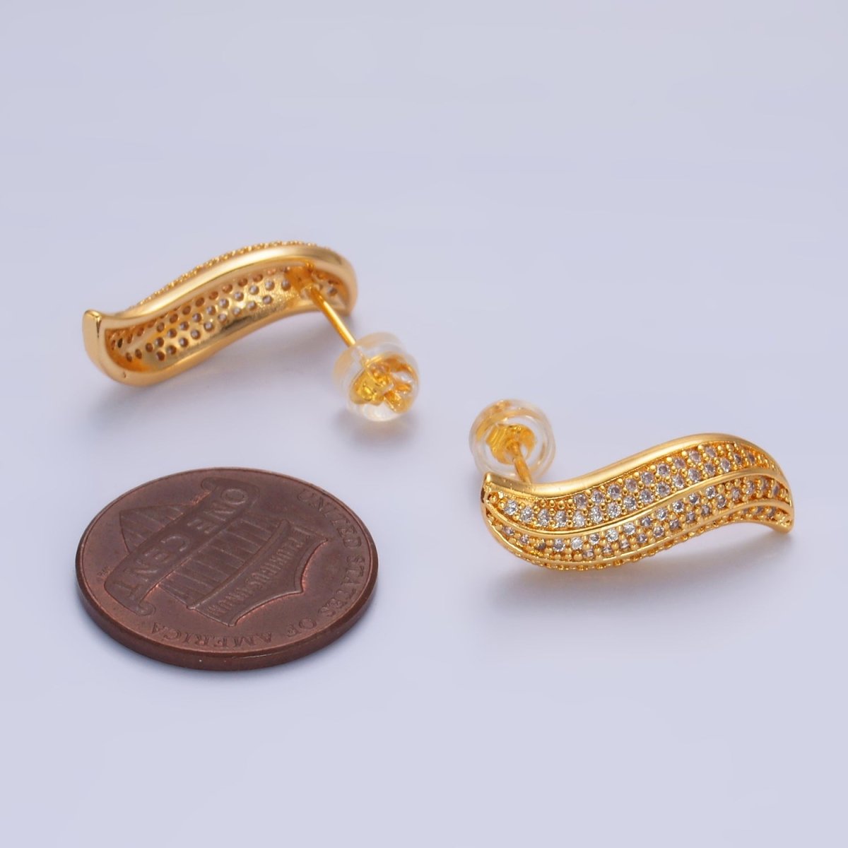 24K Gold plated Micro Paved CZ S Curved Stud Earrings | P416 - DLUXCA