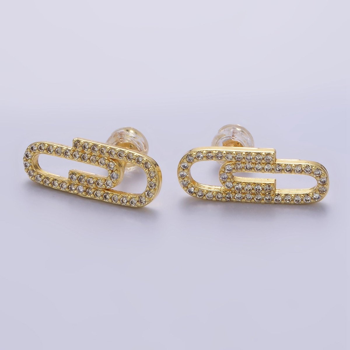 24K Gold plated Micro Paved CZ Safety Pin Stud Earrings | P533 - DLUXCA