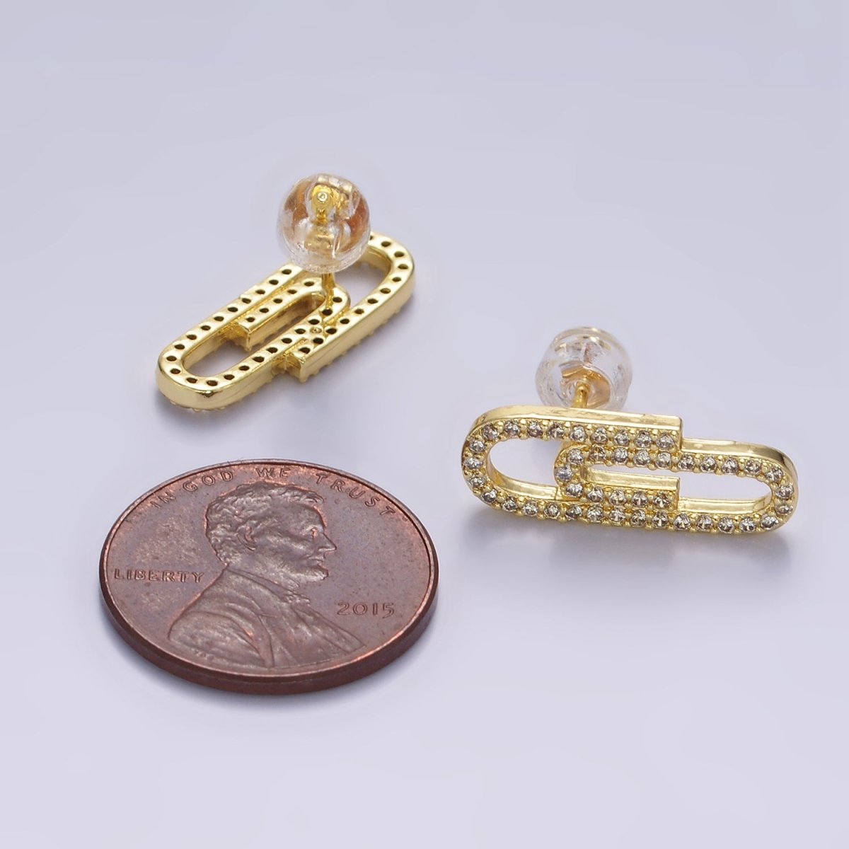 24K Gold plated Micro Paved CZ Safety Pin Stud Earrings | P533 - DLUXCA