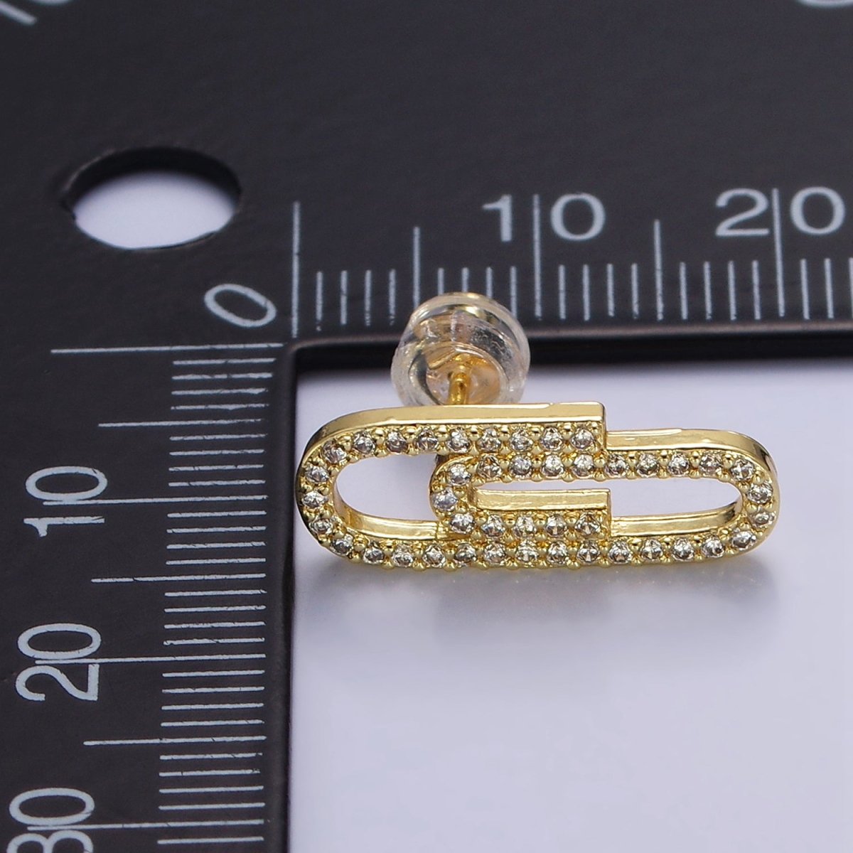 24K Gold plated Micro Paved CZ Safety Pin Stud Earrings | P533 - DLUXCA