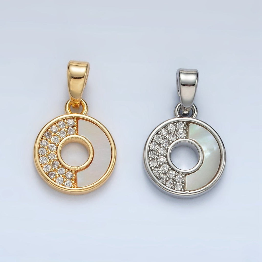 24K Gold plated Micro Paved CZ Shell Pearl Open Round Mini Charm in Gold & Silver | AA1520