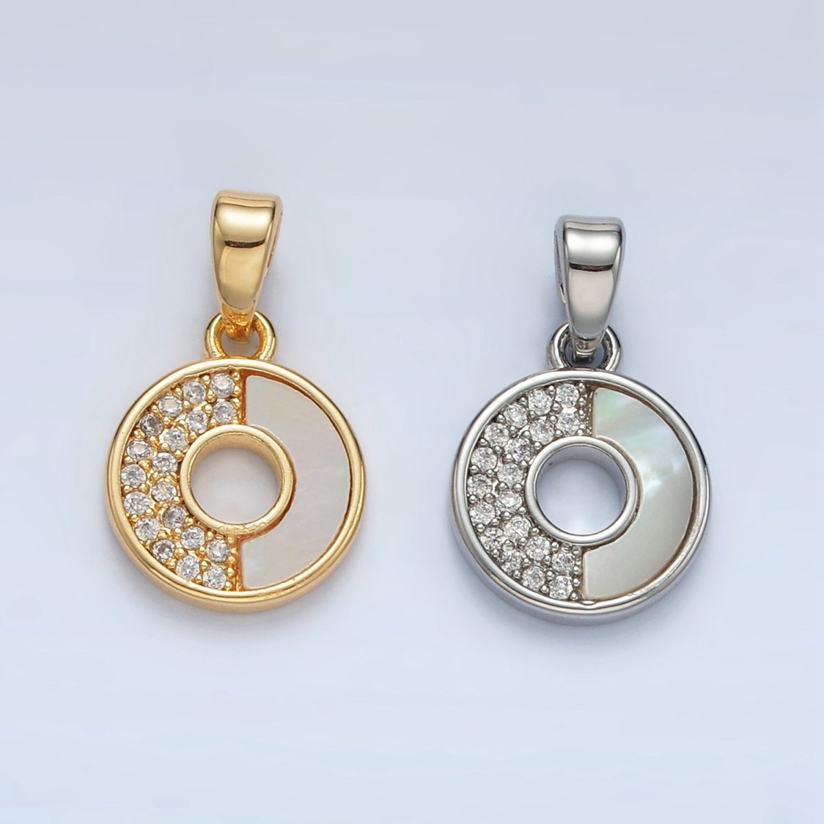 24K Gold plated Micro Paved CZ Shell Pearl Open Round Mini Charm in Gold & Silver | AA1520