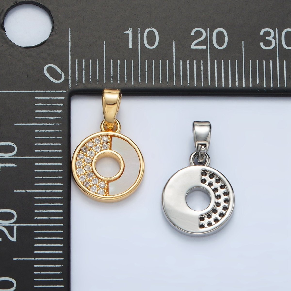 24K Gold plated Micro Paved CZ Shell Pearl Open Round Mini Charm in Gold & Silver | AA1520