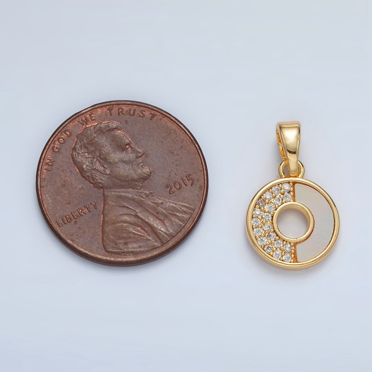 24K Gold plated Micro Paved CZ Shell Pearl Open Round Mini Charm in Gold & Silver | AA1520